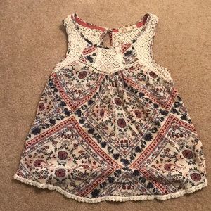 Floral pink navy white lace tank top blouse